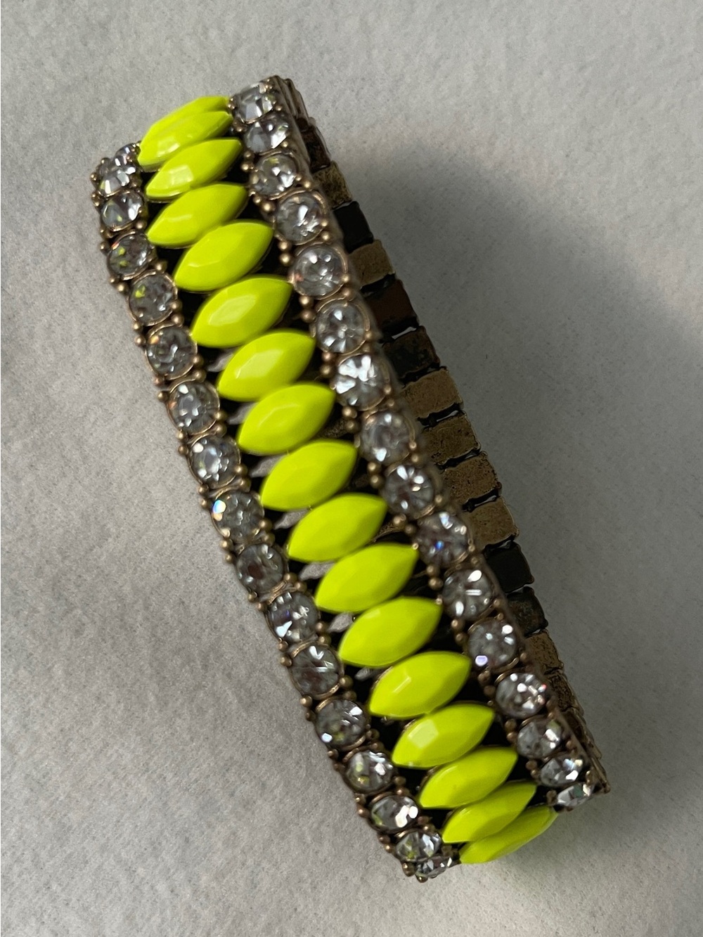 NWO J. Crew Stretch Bracelet with Neon Yellow Accents and Crystal Rows